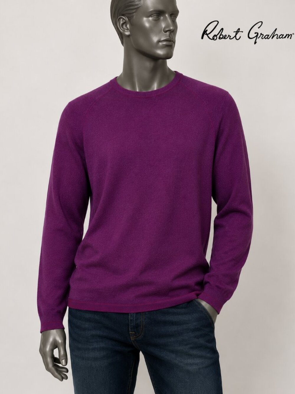 Robert Graham Men's Plum Purple Crewneck Lightweight Knit Sweater Wool Blend-L
